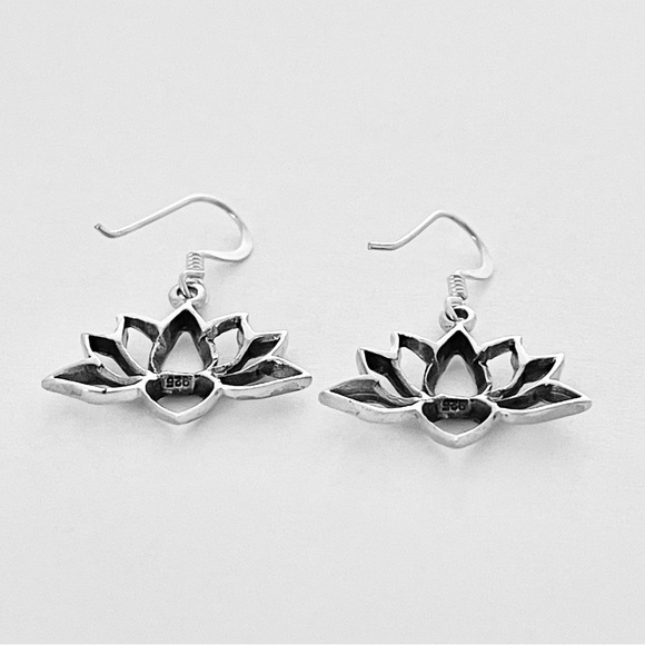 Sterling Silver Lotus Dangle Earrings, Flower Earring, Eternity Silver Earring - Picture 8 of 8
